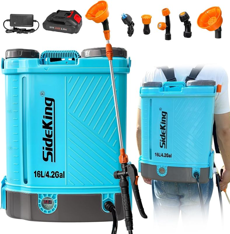Photo 1 of Battery Powered Backpack Sprayer 4 Gallon, 0-100 PSI Adjustable Pressure Sprayer Compatible with Makita 18V Battery, Electric Sprayer with Wand, 5 Nozzles, 2.6Ah Battery&Charger Included