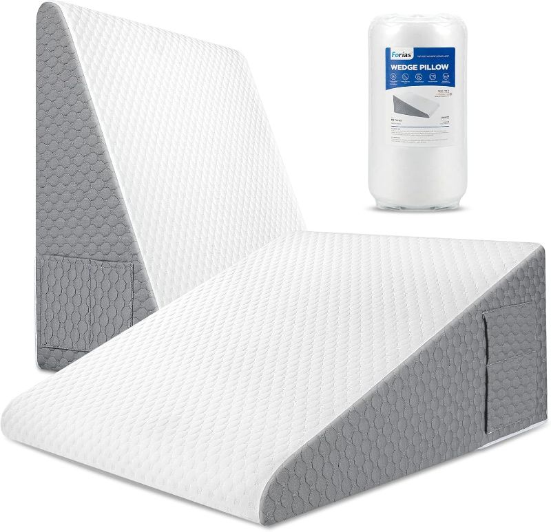 Photo 1 of Forias Wedge Pillow for Acid Reflux Relief 12" Bed Wedge Pillow for Headboard Triangle Pillow Wedge for Sleeping Post Surgery Legs Back Pain Gerd Snoring, Soft Memory Foam Top & Washable Cover