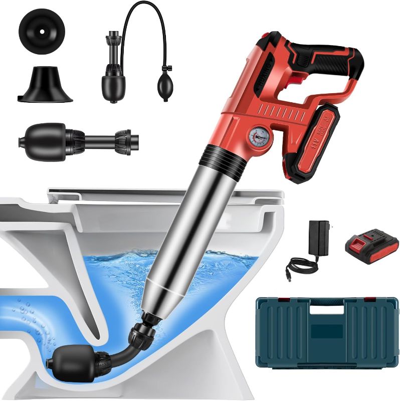 Photo 1 of Electric Toilet Plunger With Dedicated Box?Can Only Take 2 Mins To Unclog Toilet,Bathroom,Floor Drain,Sewer,Pipe?RED,1 Battery