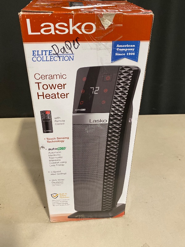 Photo 1 of Lasko 1500W Electric Ceramic Tower Space Heater with Remote Control, CT30750, Black, New