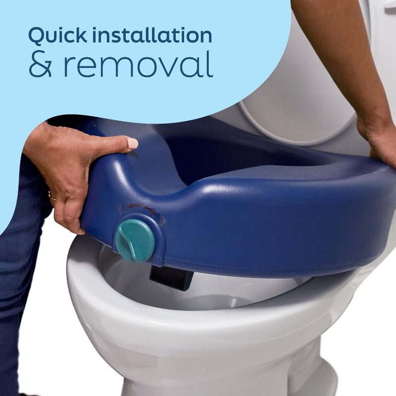 Photo 1 of Medline Elevated Locking Toilet Seat, No Arms, 5-Inch Height, Enhanced with Microban Antimicrobial Protection, 350 lb Weight Capacity, Blue - Secure & Comfortable, Easy Installation
