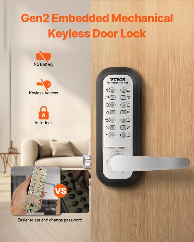 Photo 1 of VEVOR Mechanical Keyless Entry Door Lock, 14 Key Mechanical Door Lock, Mechanical Keypad Door Lock with Handle, Stainless Steel Waterproof Keyless Gate Lock, for Home Office Outdoor Fence Garage Yard