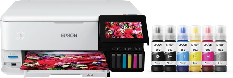 Photo 1 of Epson EcoTank Photo ET-8500 Wireless Color All-in-One Supertank Printer with Scanner, Copier, Ethernet and 4.3-inch Color Touchscreen, White, Large
