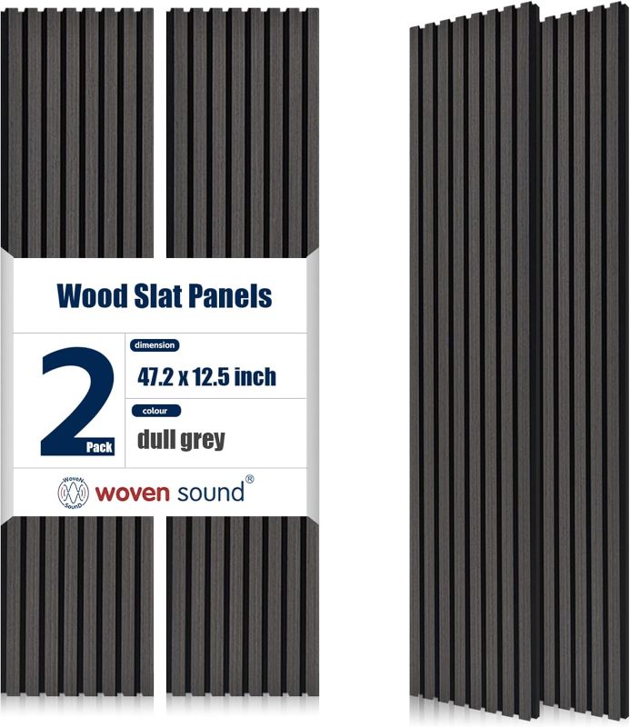 Photo 1 of Woven Sound Wood Panels for Wall, Functionality and Durability, Enhanced Acoustic & Sound Proof Fluted Design, Versatile Wood Slat Wall Decor for Home & Office, 2 Pack Deep Gray, 47.2x12.5 Inch