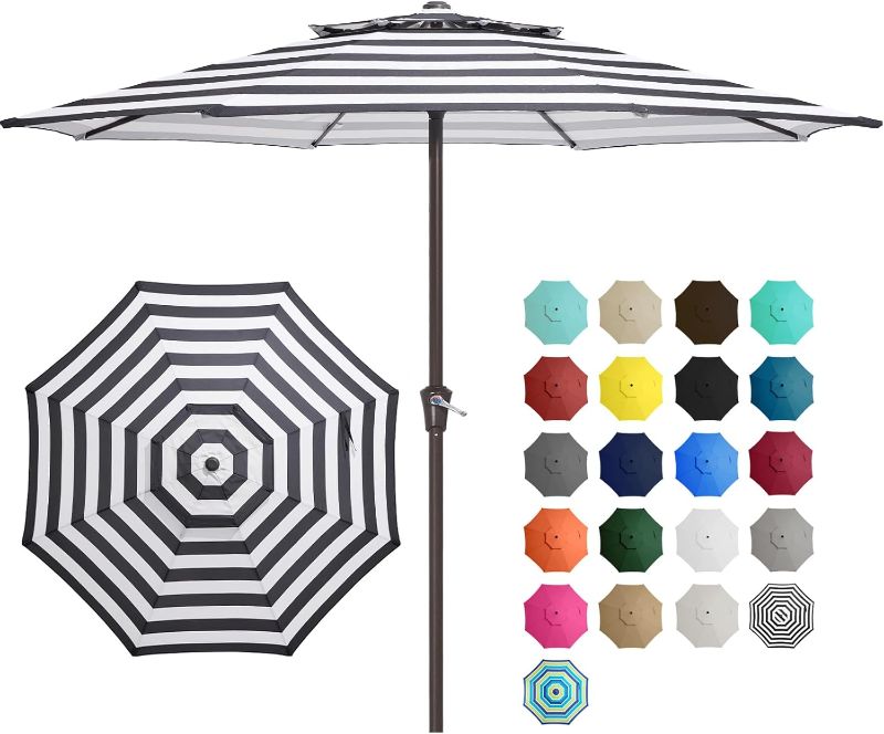 Photo 1 of JEAREY 11' 2-Tiers Patio Umbrellas Outdoor Table Market Umbrella w/Crank, 8 Sturdy Ribs, UV Protection Waterproof Sunproof(Black Striped)