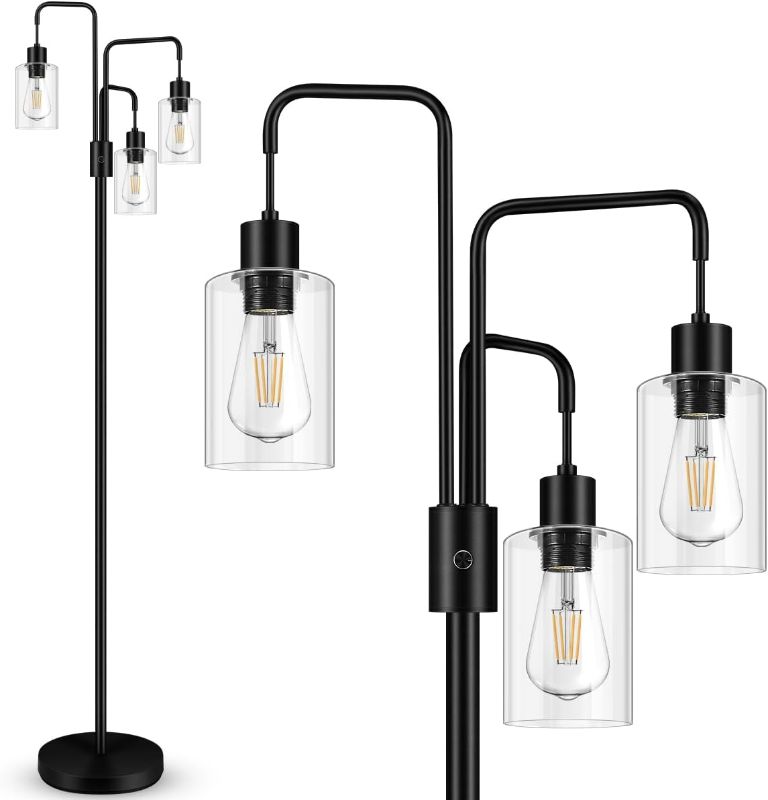 Photo 1 of BoostArea Industrial Floor Lamp for Living Room,Glass Lampshade,Modern Stand Up Lamp with 3 Light,Simple Design Floor Lamp for Bedroom, Living Room, Office, Kids Room, Reading
