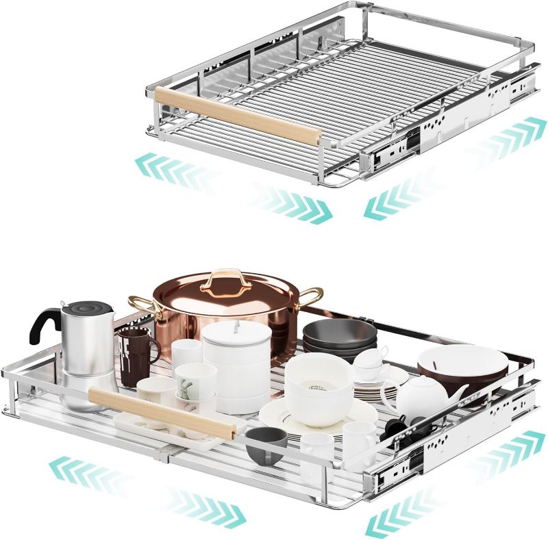 Photo 1 of 2Pack Expandable Pull Out Cabinet Organizer, Adjustable Width:17.1~28''W x 22.5''D Under Sink Organizer, Drawer Storage Shelves for Kitchen, Bathroom, Closet, Pantry, Cupboard, Pots, Pans