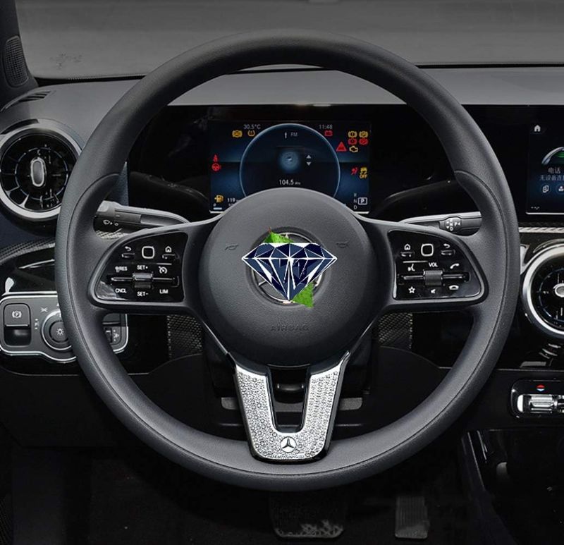 Photo 1 of Bling Interior Accessories Fit for Mercedes Benz 2019-2025 A B Class CLA GLA GLB Modification Rhinestone Crystal Applique Cover (Round Shape Steering Wheel)