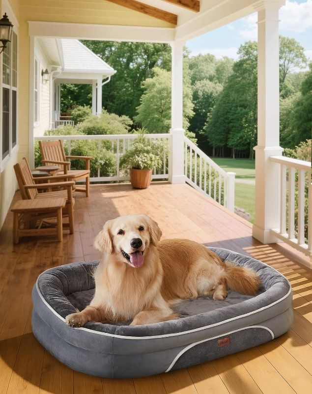 Photo 1 of OhGeni Orthopedic Big Dog Couch X-Large Sized Pet Beds for Mothers Gifts with Comfort Foam Support, Soft Indestructible Fabric, Machine Washable Waterproof Removable Cover, 42-Inch (Gray)