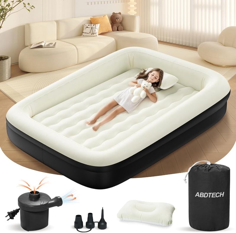 Photo 1 of Portable Toddler Air Mattress with Four Safety Sides - High-Speed Pump and Carry Bag - Comfortable Mattress & Easy to Inflate and Deflate - Black