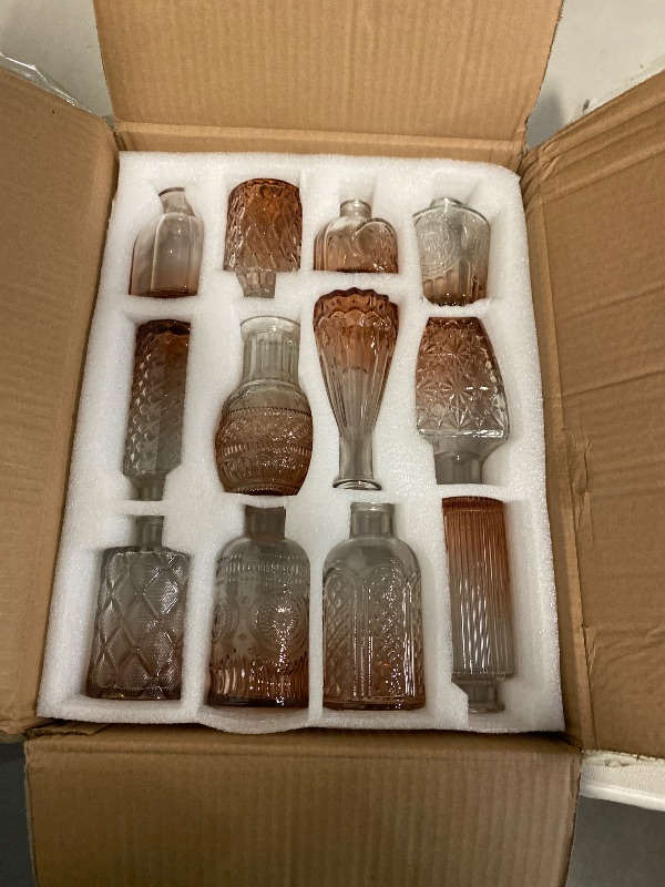 Photo 1 of Glass  Vases Set of 12, Gold Mini Flower Vase for Centerpieces, Small Vases in Bulk for Wedding Decorations, Vintage Vase for Table, Recepetion, Home Décor