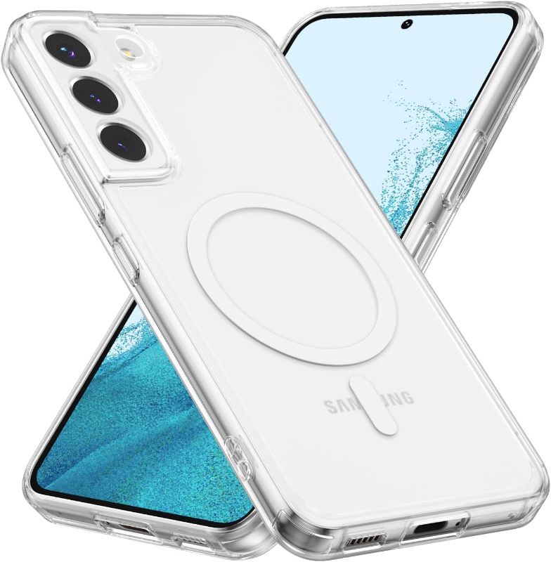 Photo 1 of RALEAVO for Samsung Galaxy S22 Plus Case Clear Magnetic Phone Case [Compatible with MagSafe] Slim Transparent Acrylic Hard Back Case Cover Military Drop Protection Case, Clear
