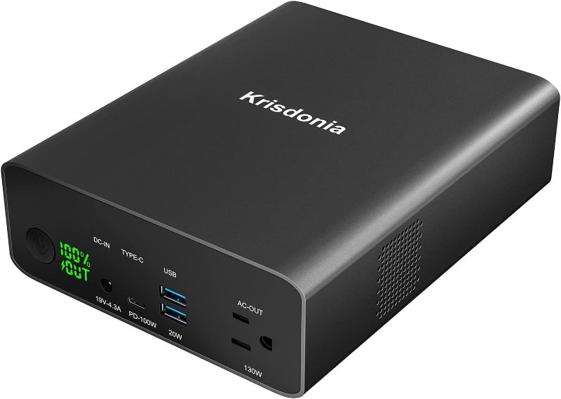 Photo 1 of Krisdonia Power Bank with AC Outlet, Portable Laptop Charger Battery Bank USB C 100W Fast Charging, 80000mAh/296Wh Power Station External Battery Pack 130W/110V for Outdoor Camping Home Office