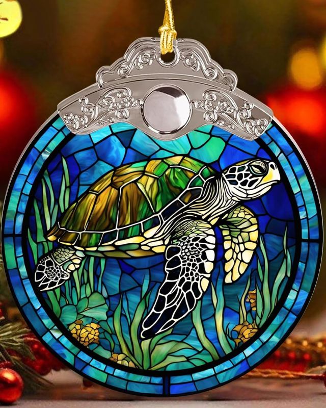 Photo 1 of Acrylic Sea Turtle Ornaments for Christmas - 3-inch Round Decor for Tree, Gifts & Holiday Decorations