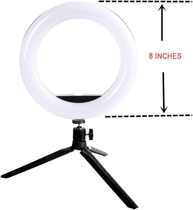 Photo 1 of Vivitar 8 Inch LED Ring Light with Tripod Stand and Cell Phone Holder, Video Lighting for Streaming and Vlogging, USB Powered Desk Light for Live Streaming Makeup Photography Shooting, White