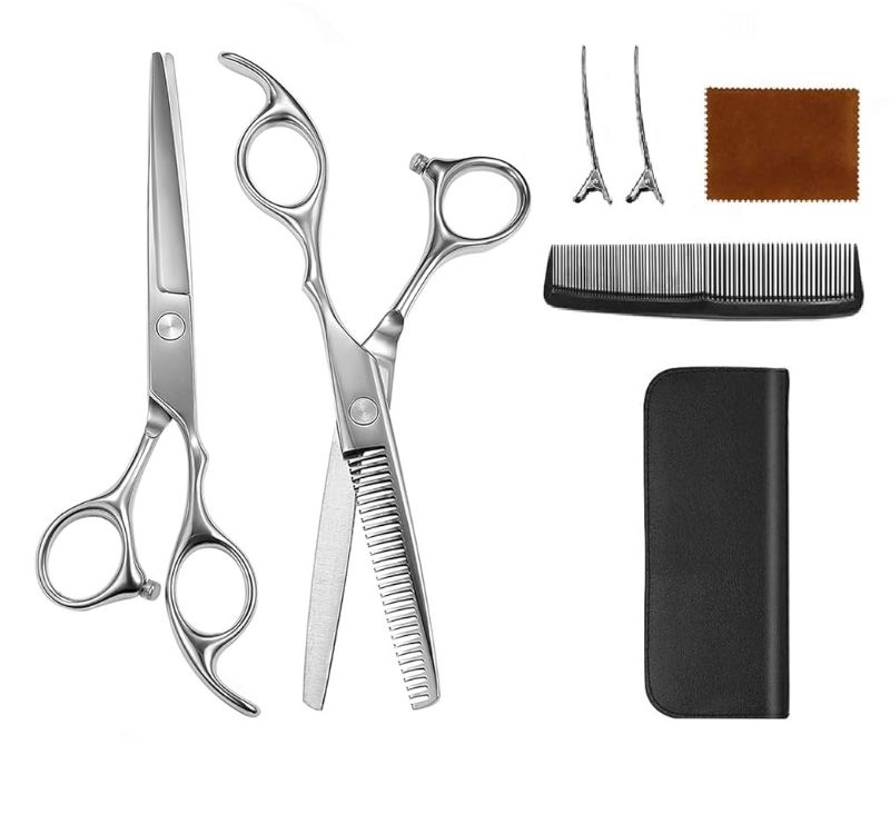 Photo 1 of  Hair Cutting Scissors Shears Kit, Professional Hairdressing Scissors Set (Hair Beard Trimming Shaping Grooming Thinning Shears) for Men Women Hairdresser Home Salon Barber Haircut Kit