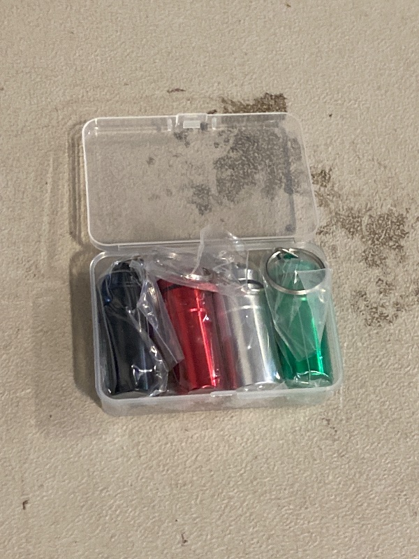 Photo 1 of OMO Small Portable Pill Box Keychain Mountaineering Buckle Metal Mini Pill Organizer Case Container for Purse Waterproof Metal Pill Holder Medicine Bottle for Outdoor Camping Travel (4 Pack)