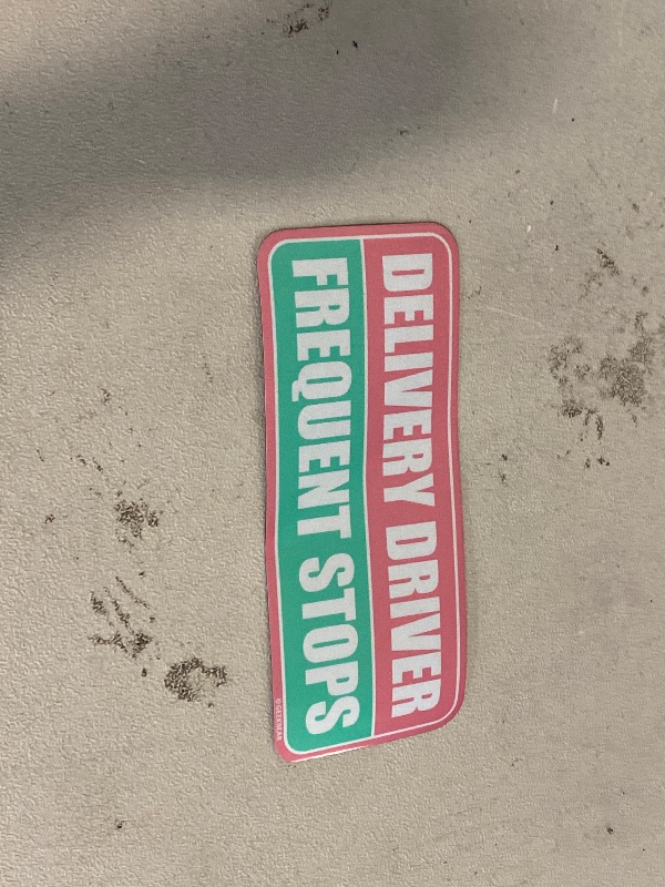 Photo 1 of GEEKBEAR Delivery Driver Frequent Stops Car Magnet - Colorful, Reflective, Weather-Resistant - Rectangular 8.7 x 3.5 in (Light Pink/Turquoise)