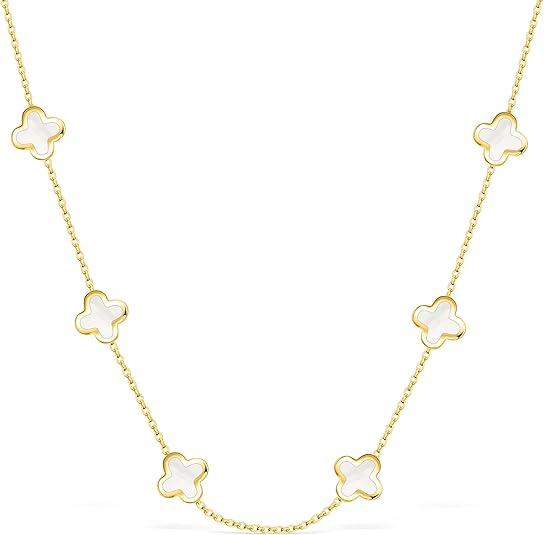Photo 1 of SHINYY Dainty Four Leaf Clover Choker Necklace for Women Plated Stainless Steel Black Lucky 4 Leaf Dangle Chain Jewelry gift for Mother and Daughte