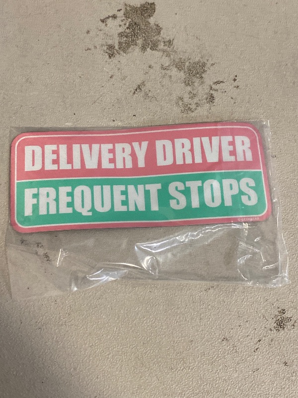 Photo 1 of GEEKBEAR Delivery Driver Frequent Stops Car Magnet - Colorful, Reflective, Weather-Resistant - Rectangular 8.7 x 3.5 in (Light Pink/Turquoise)