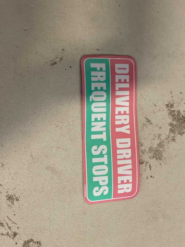 Photo 1 of GEEKBEAR Delivery Driver Frequent Stops Car Magnet - Colorful, Reflective, Weather-Resistant - Rectangular 8.7 x 3.5 in (Light Pink/Turquoise)