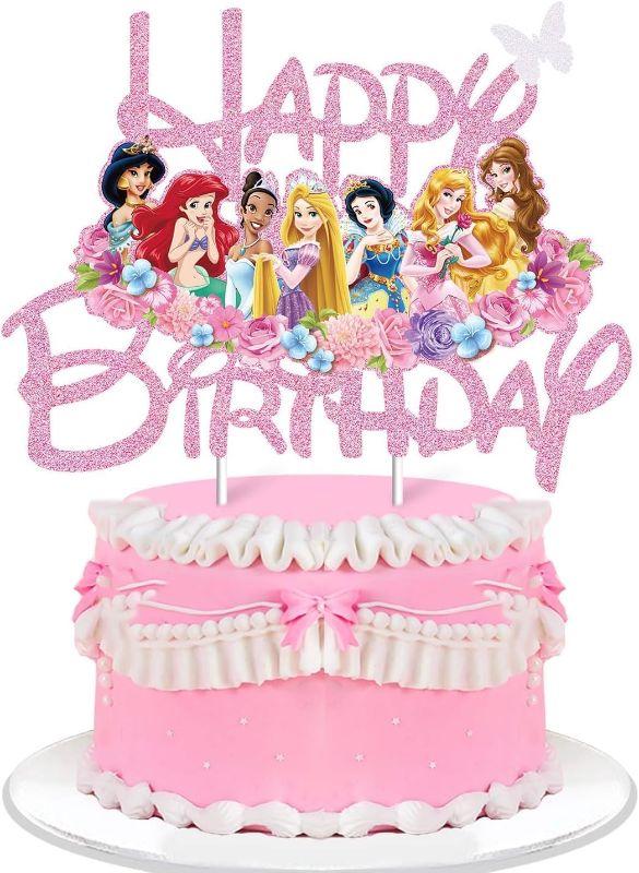 Photo 1 of Princess Cake Toppers For Girls, Pink Glitter Princess Cake Decorations Castle Party Decorations Theme Birthday Party Suppliers For Girls Princess Birthday Cake Decorations (Light Pink)