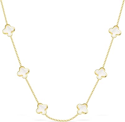 Photo 1 of SHINYY Dainty Four Leaf Clover Choker Necklace for Women  Gold Plated Stainless Steel Black Lucky 4 Leaf Dangle Chain Jewelry gift for Mother and Daughter
