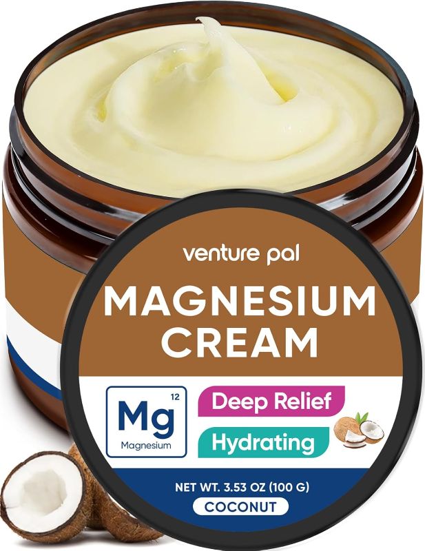 Photo 1 of Venture Pal Magnesium Lotion, Topical Magnesium Cream for Sleep, Leg Cramps & Pain, Muscle Relaxation, Calm, Moisturizing Supplement with Coconut Oil, Shea Butter & Hyaluronic Acid, Safe for Kids