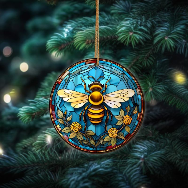 Photo 1 of 2 Pack V Vibepy 2D Flat All Over Printed, Bee Ornaments, Christmas Ornaments for Beekeeper, 2 Sides 3.5" Wood Ornament, Gift for Bee Lover, Christmas Decor