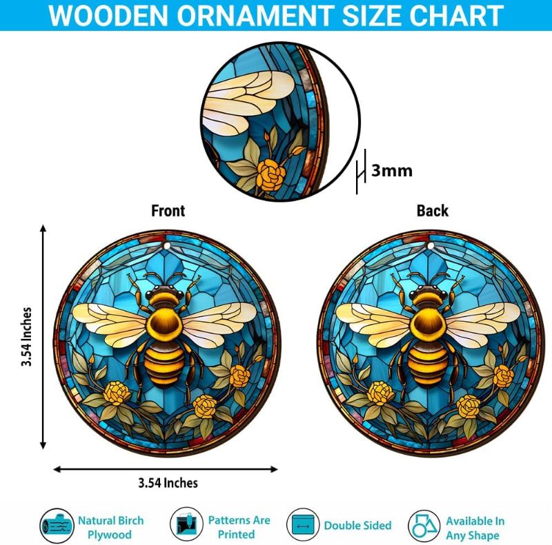 Photo 1 of 2 Pack V Vibepy 2D Flat All Over Printed, Bee Ornaments, Christmas Ornaments for Beekeeper, 2 Sides 3.5" Wood Ornament, Gift for Bee Lover, Christmas Decor