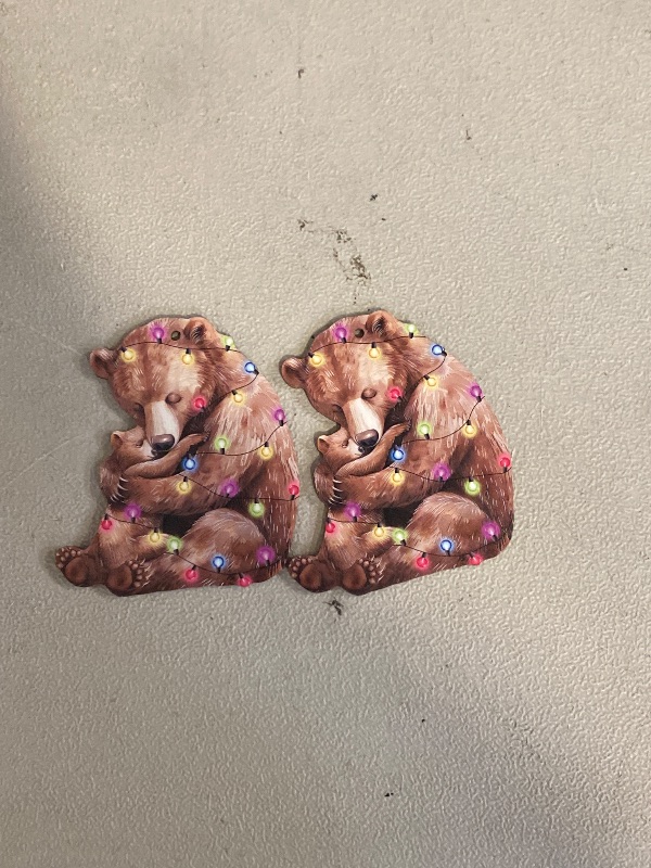 Photo 1 of 2 PACK - Double-Sided Wood Christmas Bear Ornament - Christmas Tree Decoration