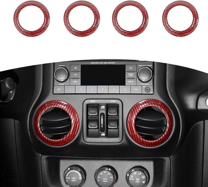 Photo 1 of RT-TCZ for Jeep JK Air AC Vents Cover Trim Rings Red Carbon Fiber for Jeep Wrangler JK JKU 2011-2017 Red Carbon Fiber Interior Accessories 4pcs