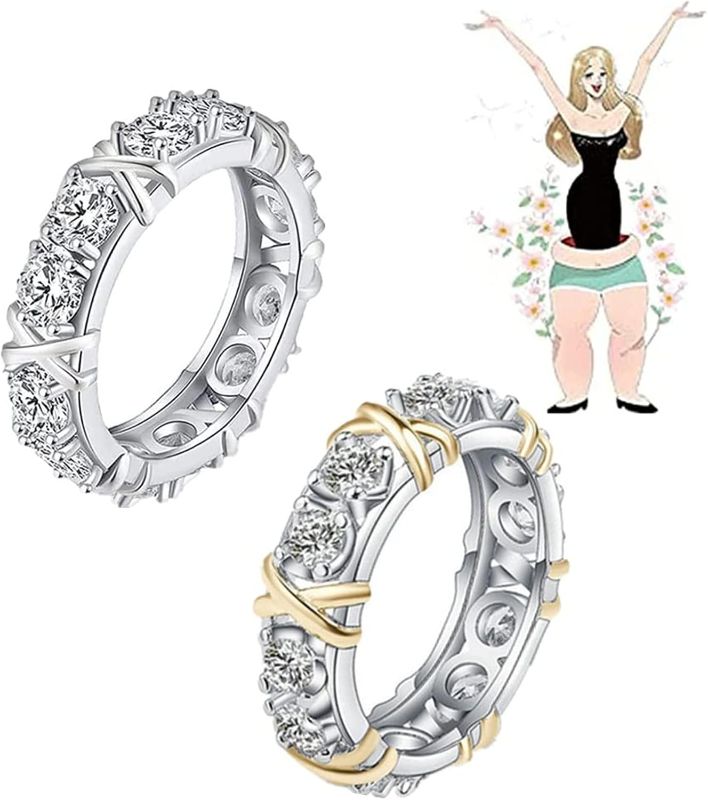 Photo 1 of 2023 New Zircon Shaping Cross Full Moissanite Diamond Ring, Sterling Silver X Criss Cross Ring, Unclog Lymph Nodes Ring, Engagement Wedding Bands Anniversary Rings Gifts (Silver+Gold,10)