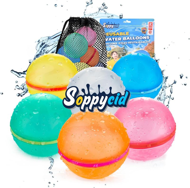 Photo 1 of 6 PCS Reusable Water Balloons, Refillable Magnetic Water Balls for Outdoor Games, Self Sealing Water Splash Bomb Quick Fill for Summer Fun, Pool Beach Toys for Kids Ages 3-12