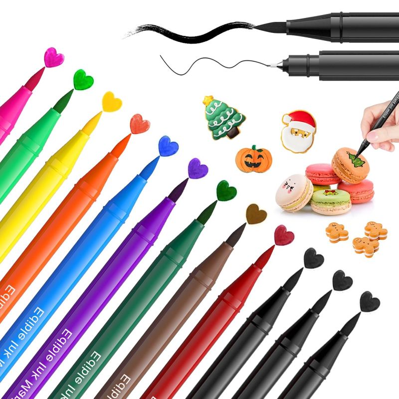 Photo 1 of Jewem Edible Markers for Cookie Decorating, Upgrade 12Pcs Ultra Fine Tip(0.5mm) Food Coloring Pens, Double Side Food Grade Pens for Decorating Fondant Cakes, Easter Eggs, Frosting, Macaron+ Kids Gifts
