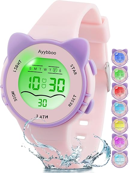 Photo 1 of Kids Digital Watches for Girls Boys, 7 Color Lights Waterproof Cute Wristwatches for Kids with Alarm Stopwatch, Great Present for Girls Boys Ages 5-13