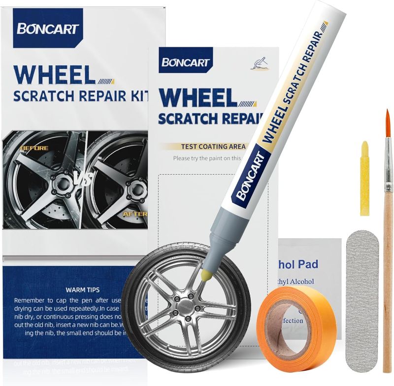 Photo 1 of Wheel Scratch Repair Kit, Rim Touch Up Paint, Rim Paint Wheel Paint Pen, Silver Rim Repair Kit for Curb Rash, Metal Paint for Car Wheel Scratch Quick Repair