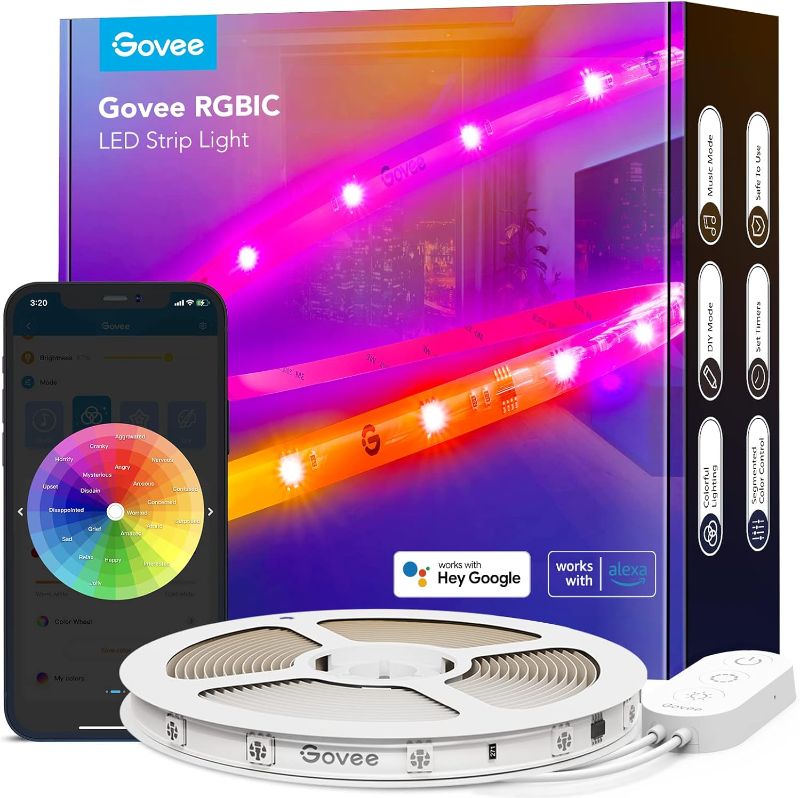 Photo 1 of Govee RGBIC LED Strip Lights, 16.4ft WiFi LED Lights Work with Alexa and Google Assistant, Smart LED Strips App Control, DIY, Music Sync, Color Changing Lights for Bedroom, Home Decor