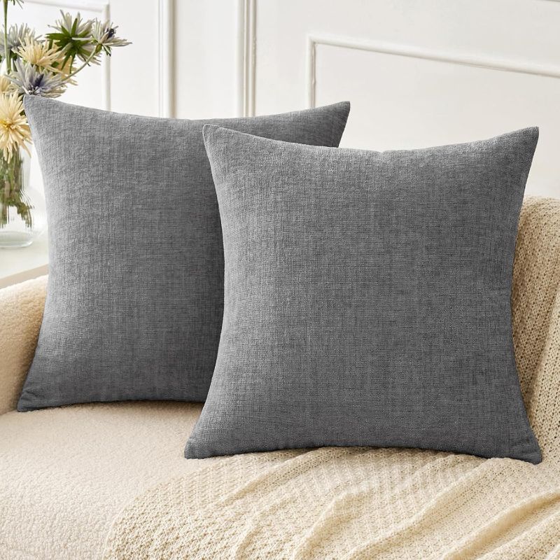 Photo 1 of MIULEE Pack of 2 Couch Throw Pillow Covers 18x18 Inch Soft Dark Gray Chenille Pillow Covers for Sofa Living Room Solid Dyed Pillow Cases