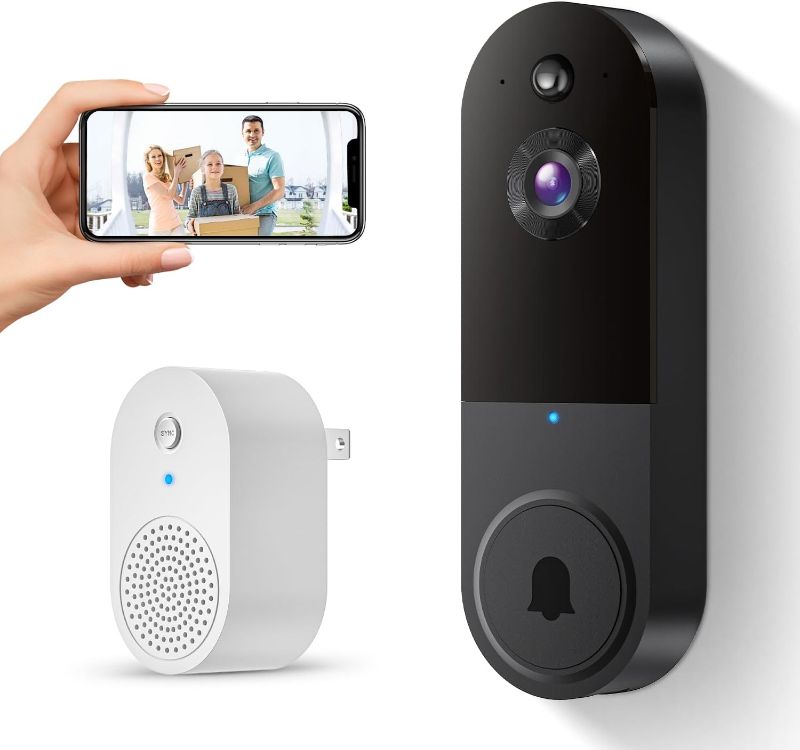 Photo 1 of Wireless 1080p Video Doorbell Camera, AI Human Detection, Live View, 2-Way Audio Included Chime, Night Vision, 2.4G Wi-Fi, Cloud Storage, Indoor/Outdoor Surveillance Cam (Black)