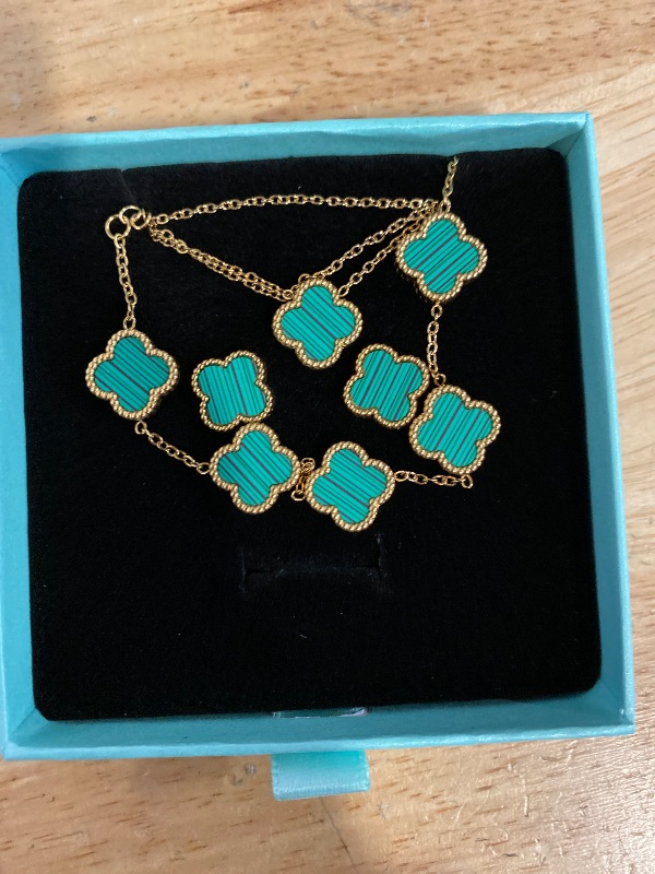Photo 1 of AmorArtSky Lucky Clover Jewelry Set - 18K Gold Plated Flower Design Five Leaf Bracelet, Necklace Pendant, Earrings for Women - Lucky Gifts for Mom, Wife, Daughter, Friends
