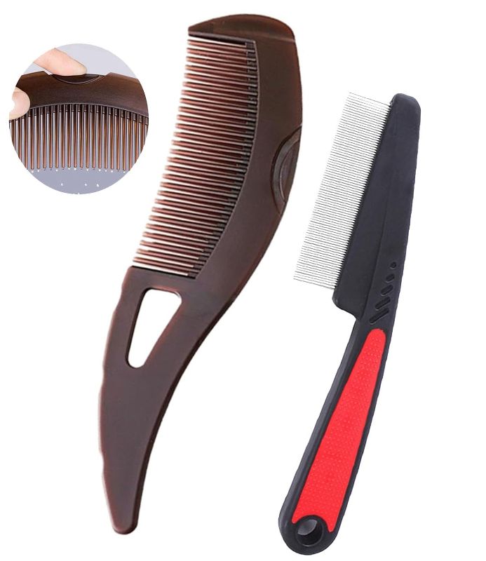 Photo 1 of Dandruff Comb Fine Tooth Scalp Detox Comb Lice for Women, Men & Kids Stainless Steel Scalp Detoxing, Sweep & Massage Hair Brush Tool for Hair Care (Brown 2pc)