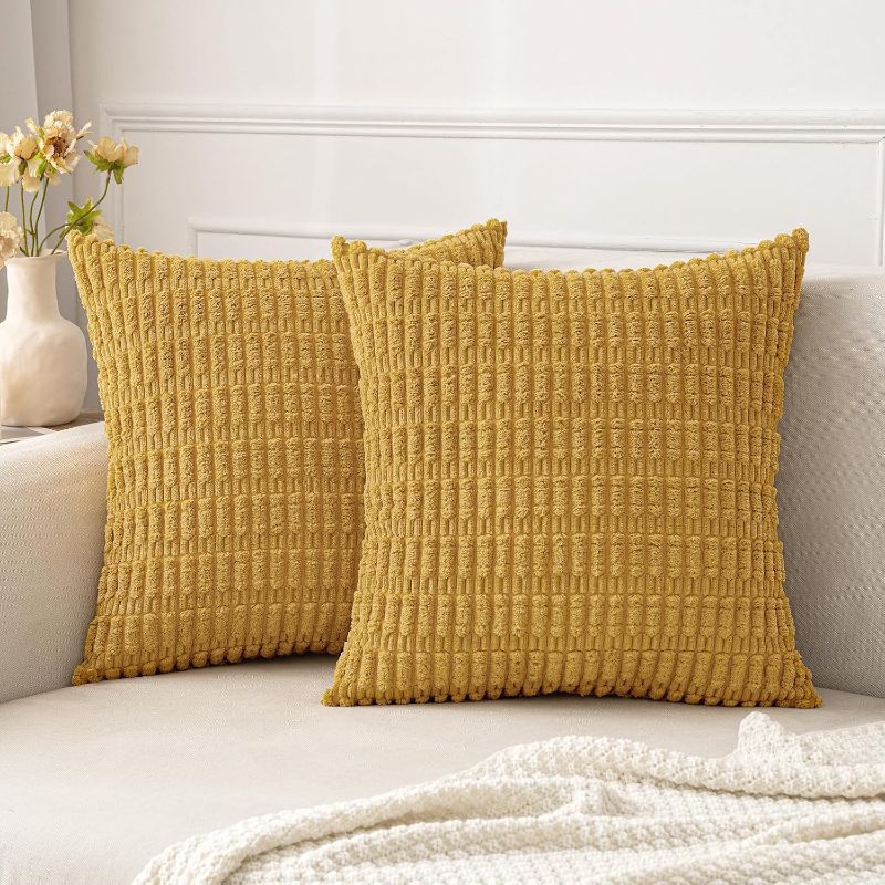 Photo 1 of MIULEE Pack of 2 Corduroy Decorative Throw Pillow Covers 18x18 Inch Soft Boho Striped Pillow Covers Modern Farmhouse Home Decor for Sofa Living Room Couch Bed Yellow