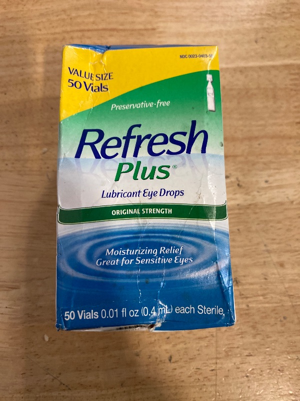 Photo 1 of Refresh Plus Lubricant Eye Drops For Dry Eyes, Preservative-Free, 0.01 Fl Oz Single-Use Containers, 50 Count