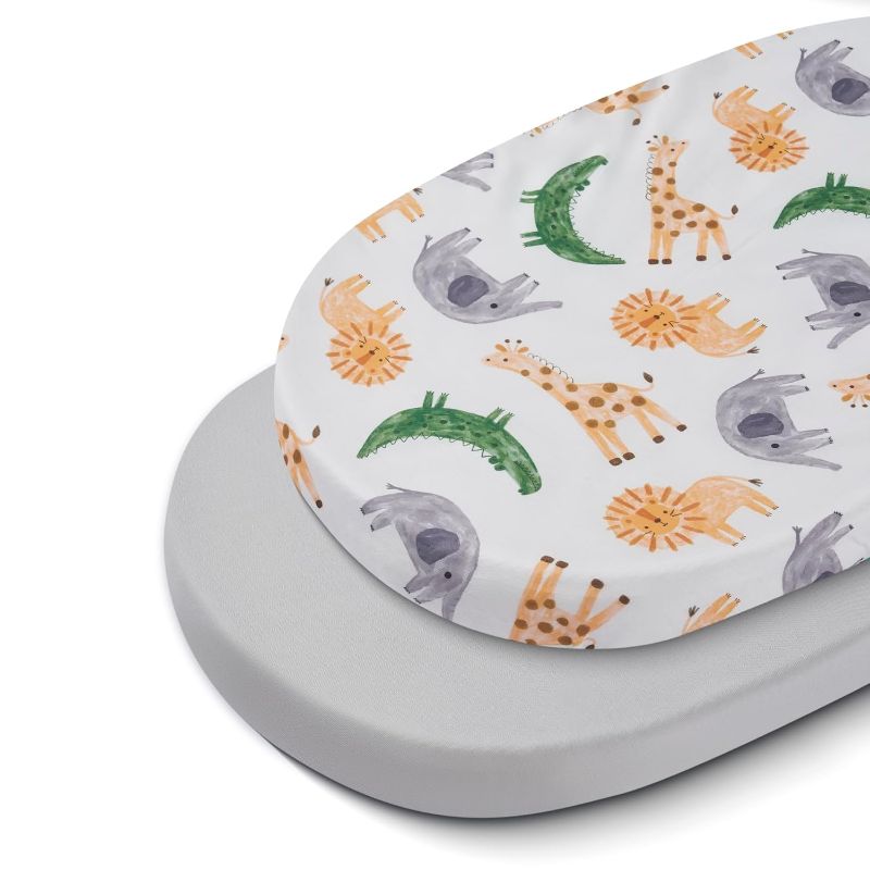 Photo 1 of TILLYOU Baby Bassinet Sheets for Girls Boys, Fit for Hourglass Oval Rectangle Bassinet Mattress Sheets, 33”X16”, 2 Pack African Steppe & Grey