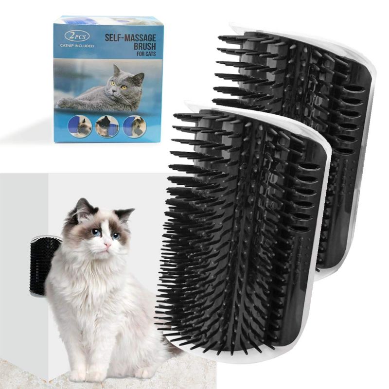 Photo 1 of 2 Pack Black Wall Massage Corner Brush for Long & Short Fur Cats and Kittens - Self Groomer Scratcher with Soft Comb