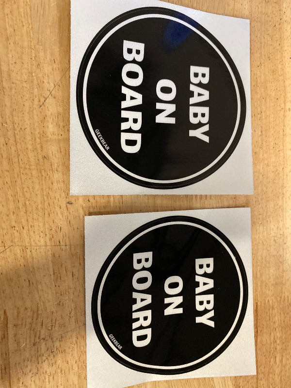 Photo 1 of GEEKBEAR Baby on Board Car Sticker - Colorful, Reflective, Weather-Resistant - Circular 4.7 x 4.7 in (Black - 2 Pack)