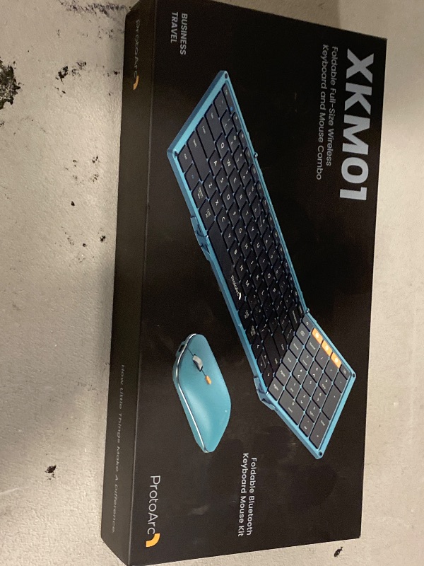 Photo 1 of ProtoArc Foldable Keyboard and Mouse, XKM01 True Full-Size Folding Keyboard Mouse Combo for Business and Travel, 2.4G+Dual Bluetooth Portable Mouse Keyboard for Laptop iPads Tablets - Blue
