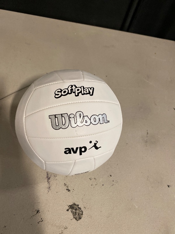 Photo 1 of Wilson AVP Soft Play Volleyball - Official Size, White, 18-Panel, Machine-Sewn Construction, Butyl Rubber Bladder, Sponge-Backed Synthetic Leather Cover, Ideal for Ages 13 and Up