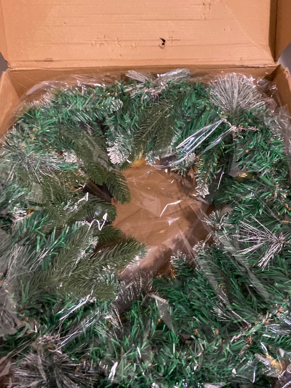 Photo 1 of YULETIME 24" Christmas Wreath, Artificial Holiday Wreath with Baubles, Berries, Leaves, Spruce Branches, Snowy Pine Needles (Pink Bauble)